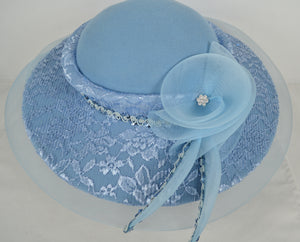 Mr Hi’s Classic Wool Church Hat Blue Sequins Lace Ribbon