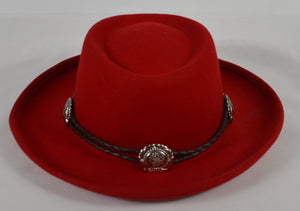 Scala Vintage Wool Red Cowboy Hat Leather Trim Concho Western