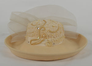 Sonni San Francisco Cream Wool Hat w/ Pearls & Rhinestones Vintage