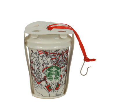 Starbucks Red Cup Ceramic Christmas Ornament Brand New Old Stock - Hard to Find Pattern