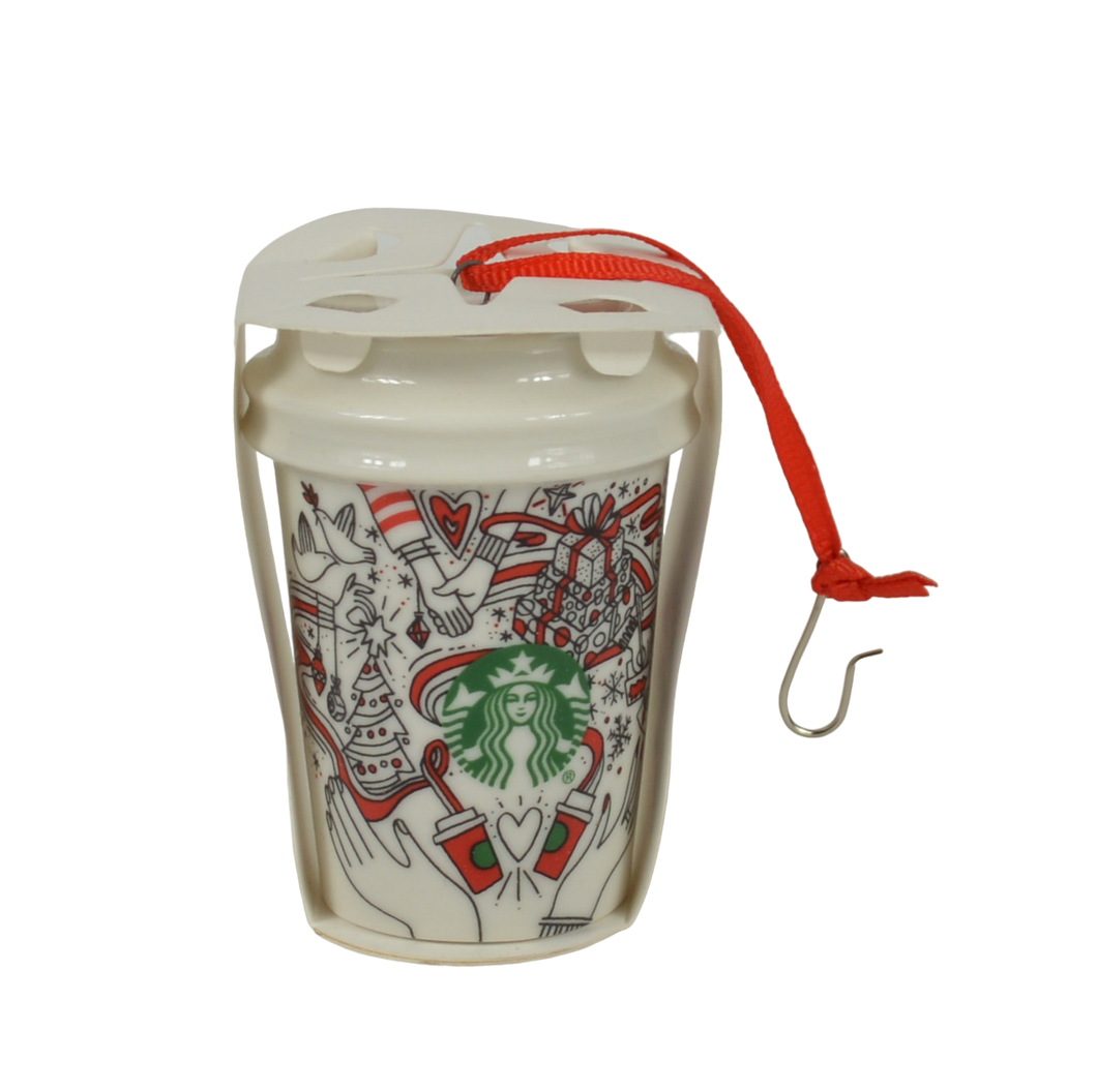 Starbucks Red Cup Ceramic Christmas Ornament Brand New Old Stock - Hard to Find Pattern