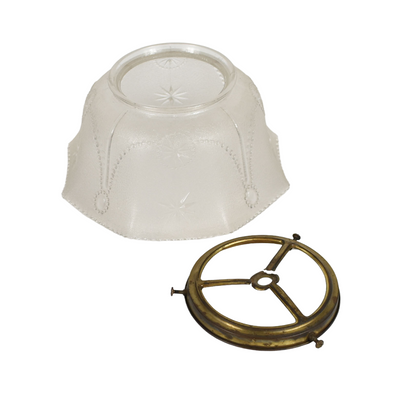 Antique Victorian Frosted Glass Gas / Oil Lamp Shade w/ Bracket Pressed