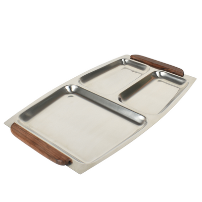 Selandia of Denmark Stainless Steel Divided Tray with Teak Handles NIB MCM