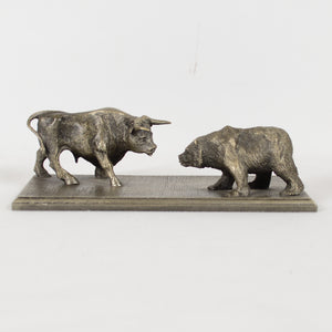 Wall Street Bull & Bear Pewter Sculpture